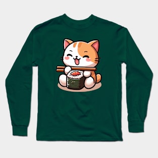 Cute cat eating Sushi Long Sleeve T-Shirt